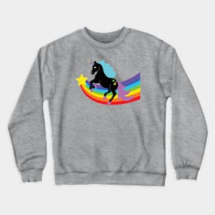 Black Unicorn With Rainbow and Stars Crewneck Sweatshirt
